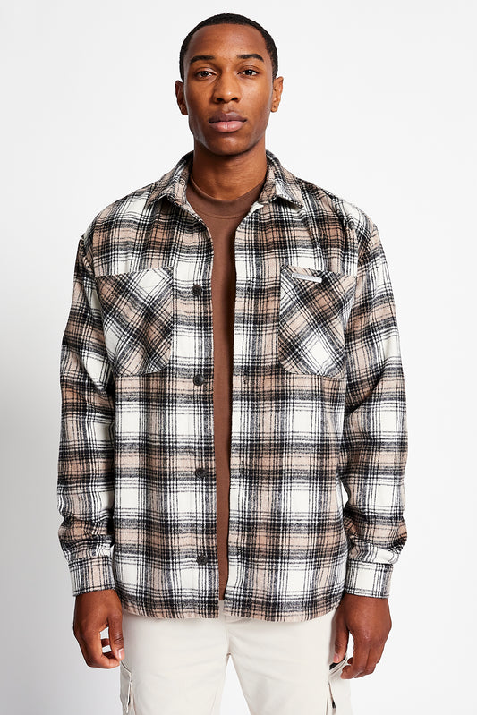 Wall St Flannel Shirt - Light - Light Brown / White